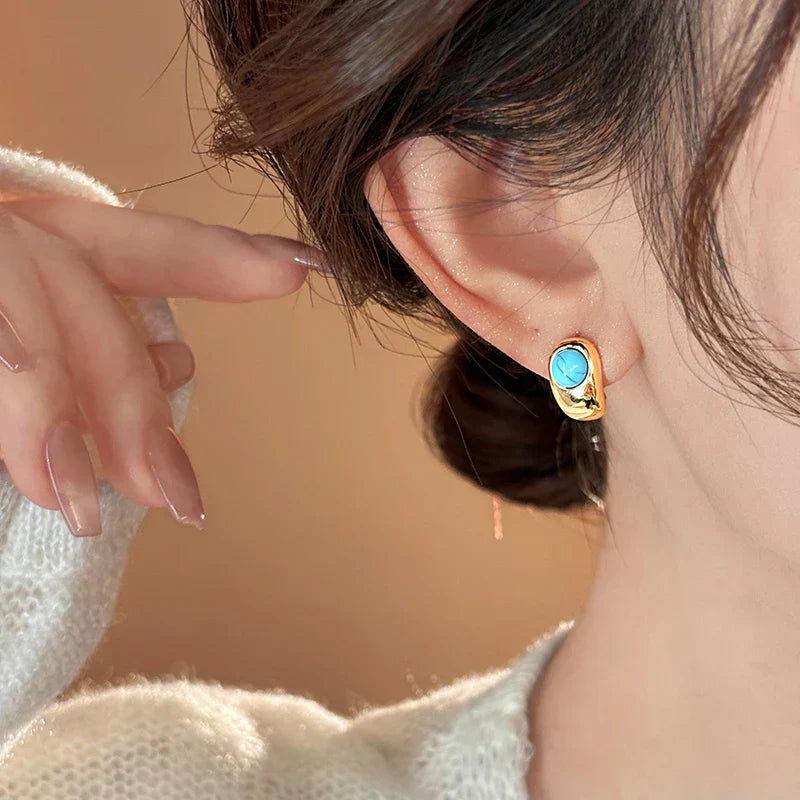BOUCLES D'OREILLES INTEMPOREL TURQUOISE INCURVÉ CUIVRE