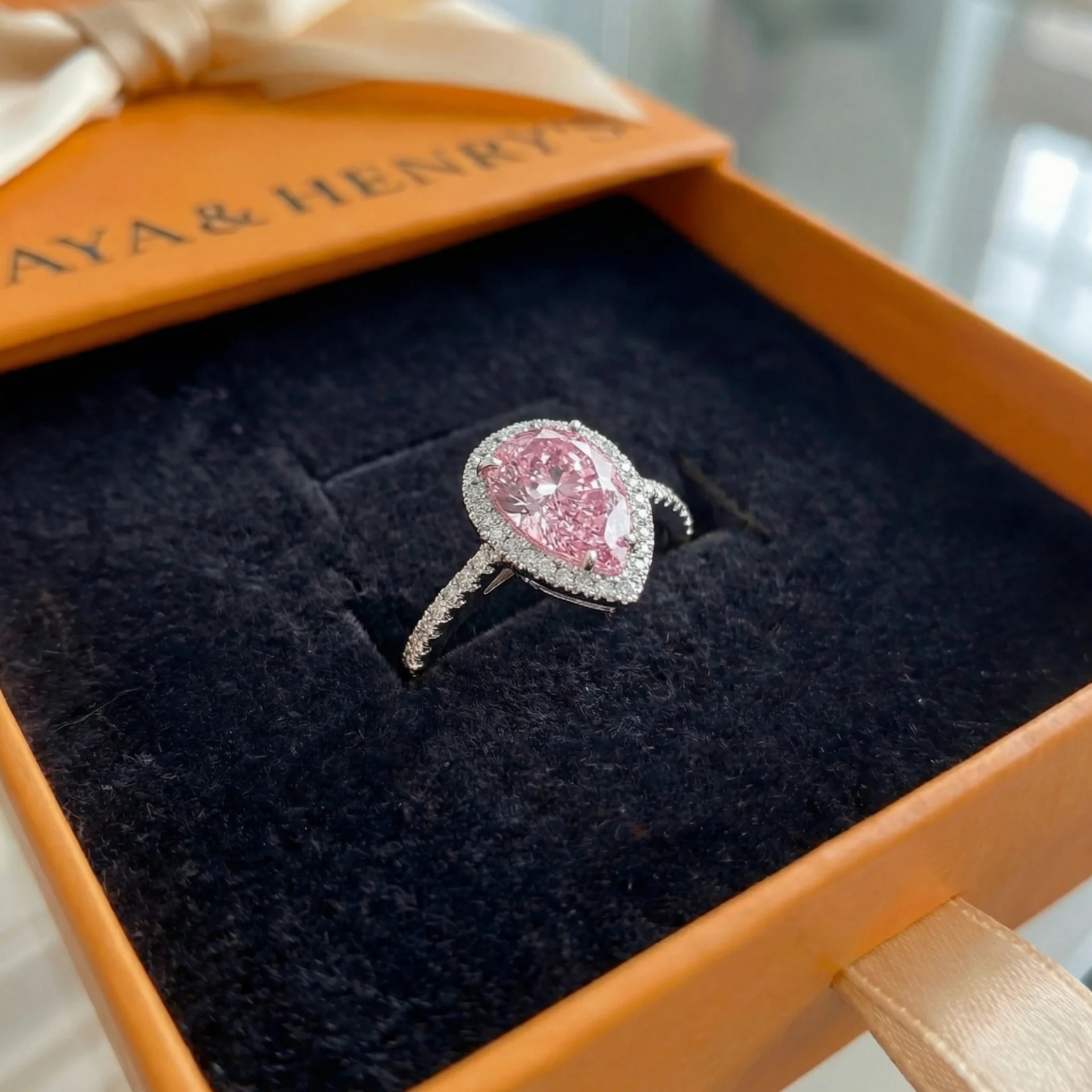 Bague Goutte Rose Saphir | Or Blanc