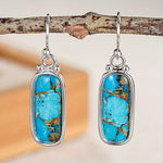BOUCLES D'OREILLES TURQUOISE ARGENT PLAQUÉ RECTANGLE GOUTTE