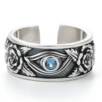 BAGUE GOTHIQUE ARGENT ŒIL AVEC SCULPTURES