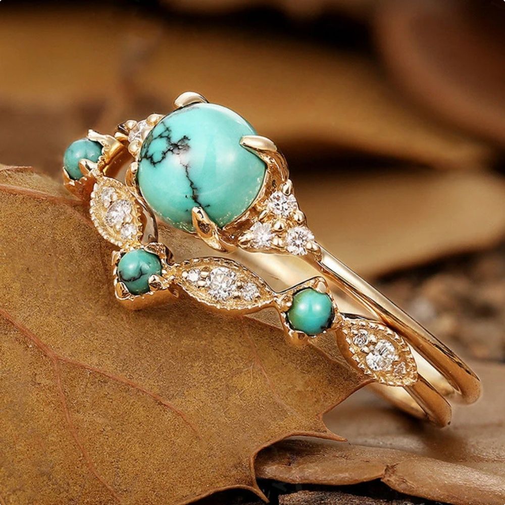 ENSEMBLE AUREVA TURQUOISE COURONNE OR BAGUE