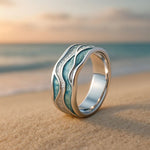 BAGUE ÉLÉGANT TURQUOISE ARGENT VAGUES
