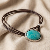 COLLIER VINTAGE CUIR CORDON TURQUOISE