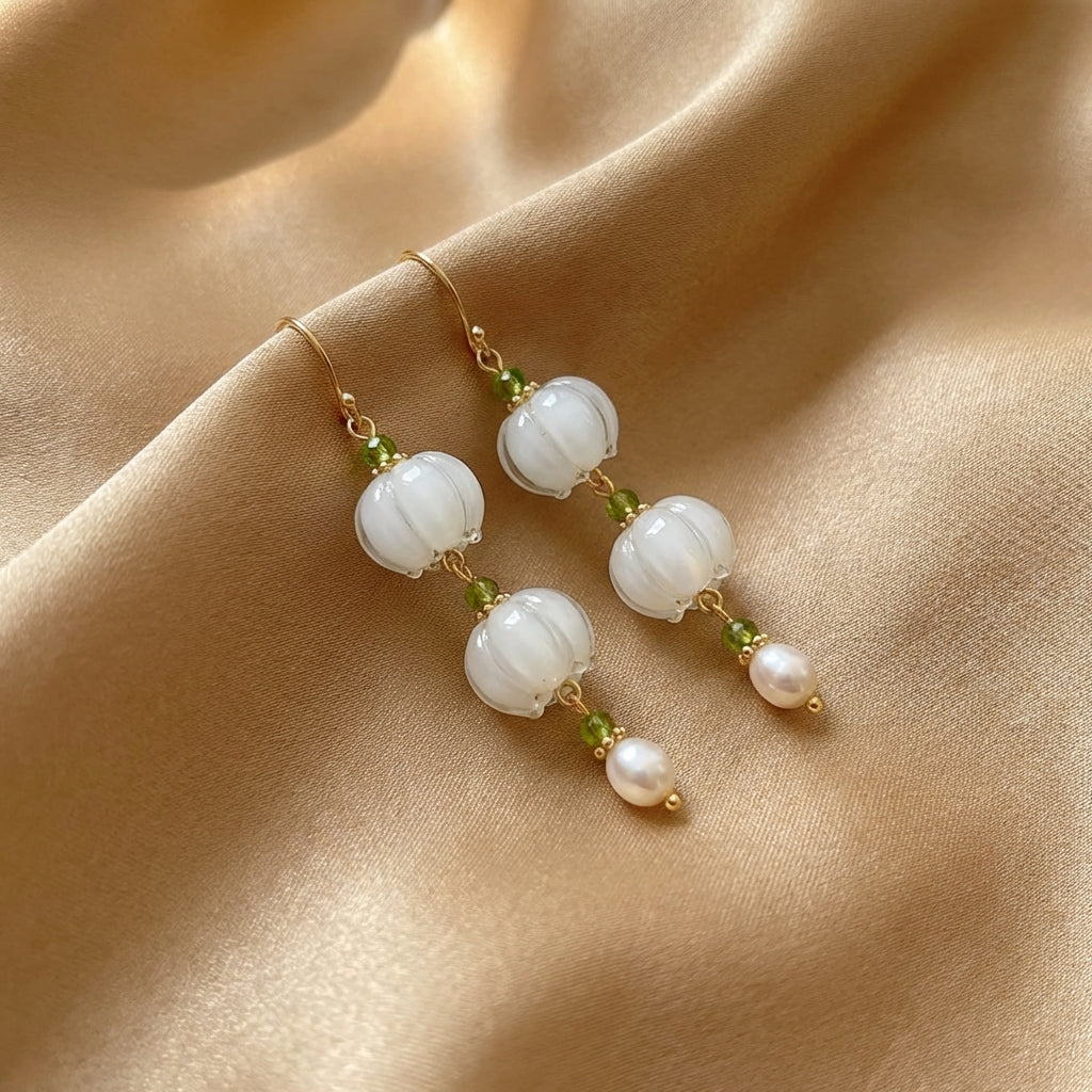 Boucles d'Oreilles Vintage Blanc Pierre & Perle