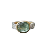 A Vintage Green Glass Gold & Silver Forged Ring