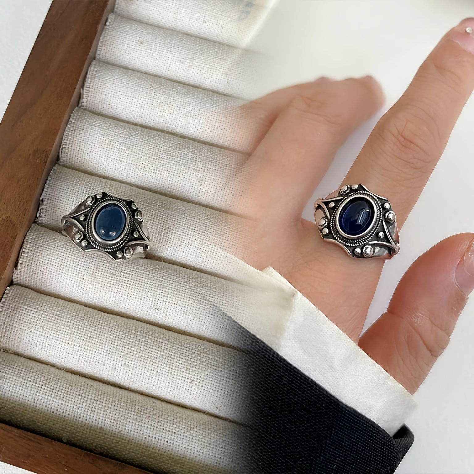 BAGUE VINTAGE MINUIT BLEU INCRUSTÉ PIERRE