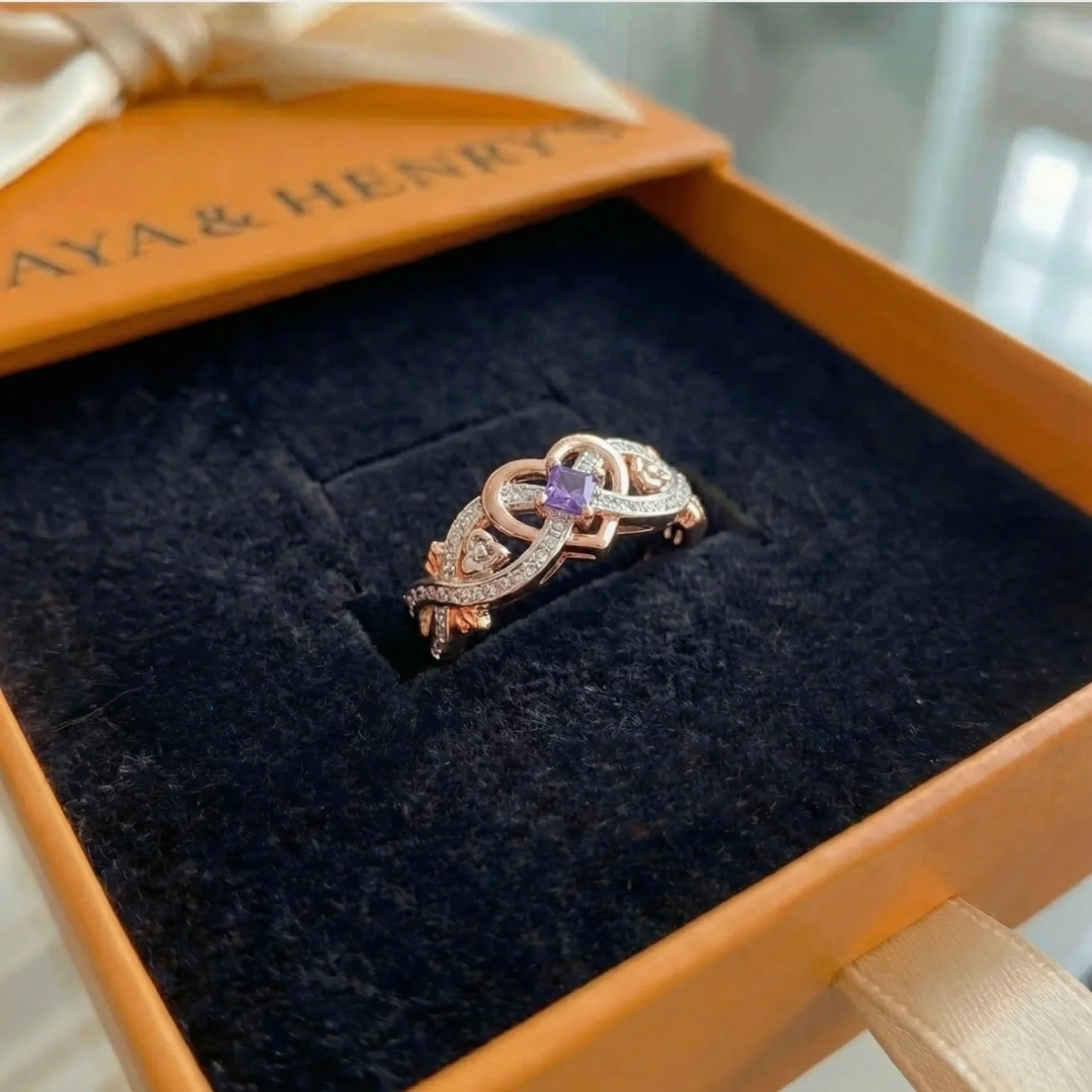 Bague Cœur Violet Or & Argent | Or Mixte