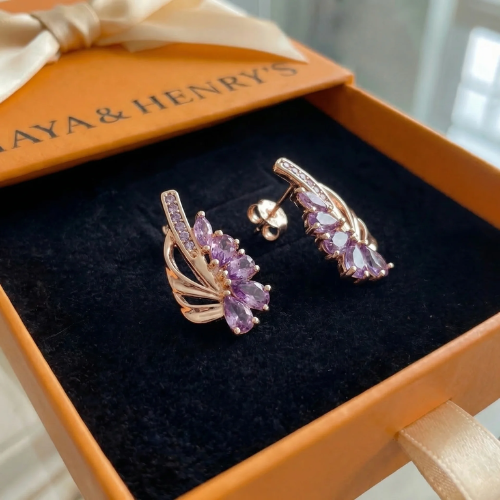 Boucles d'Oreilles Viorelle Améthyste Aile | Or Rose