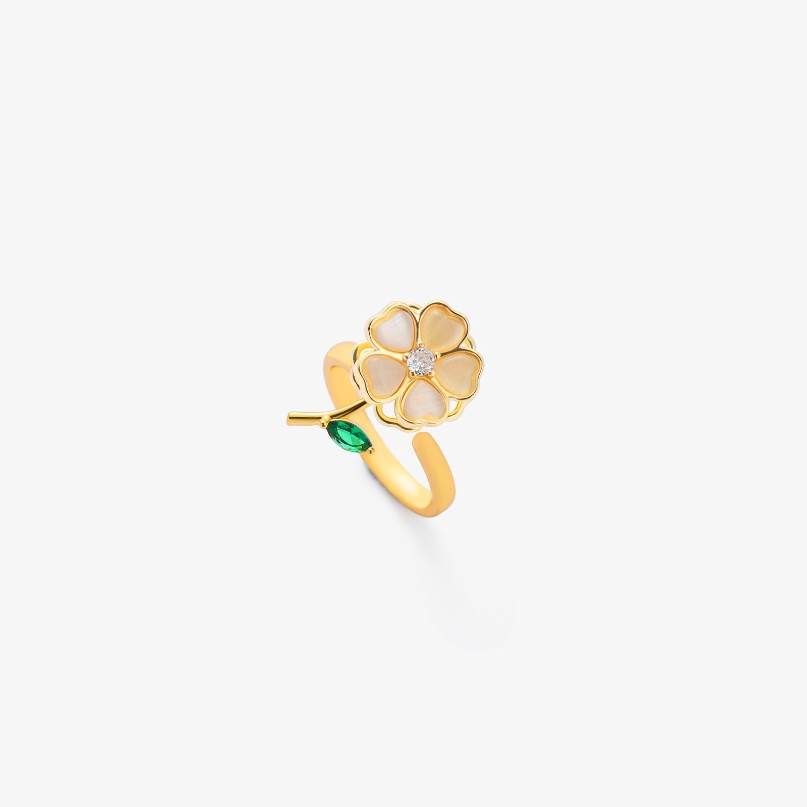 Bague Émeraude Feuille Fleur Rotatif | Or