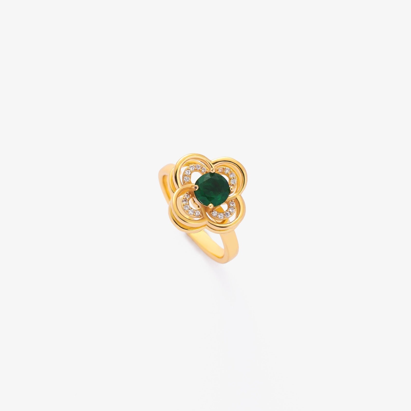 Bague Trèfle Halo Émeraude Rotatif | Or