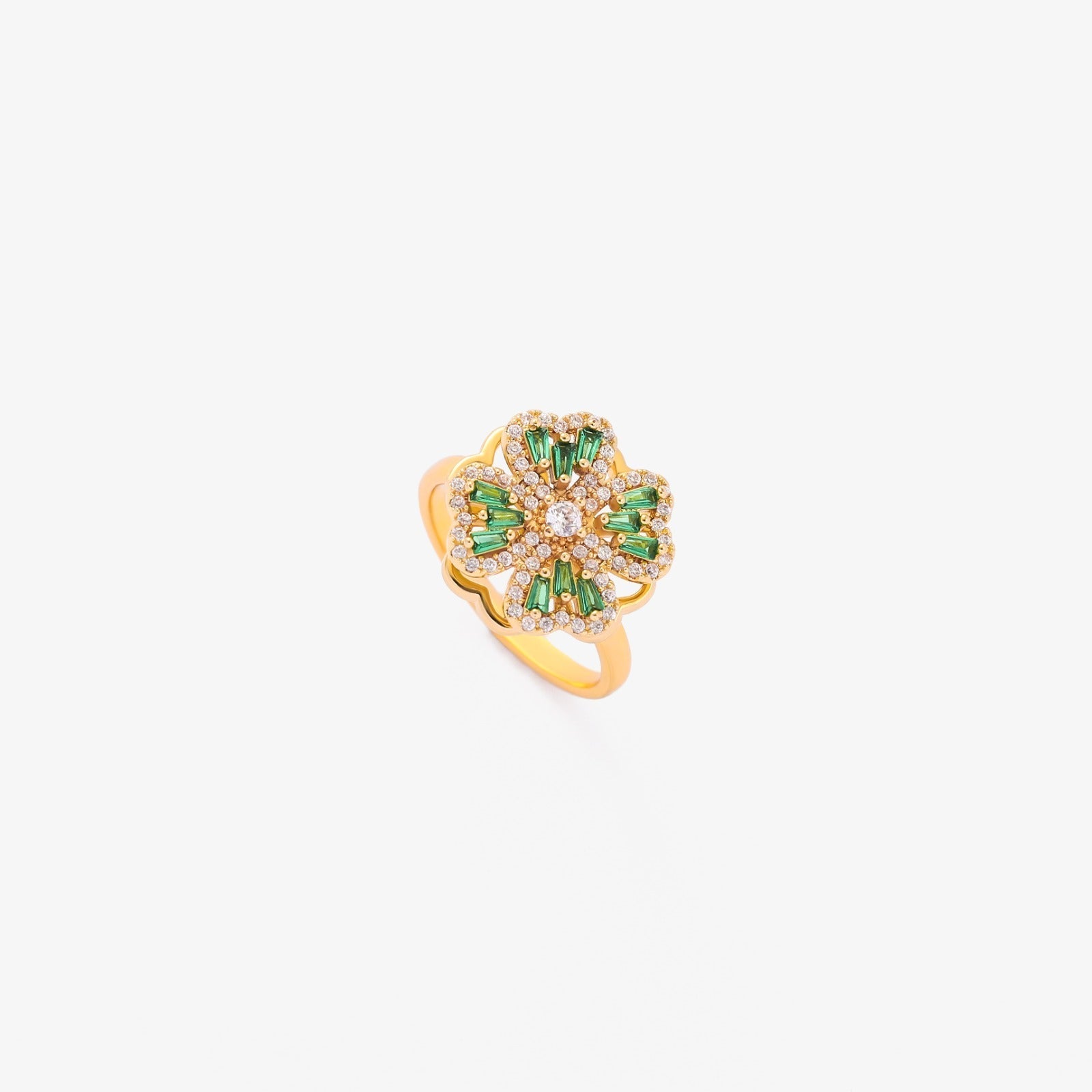 Bague Émeraude Trèfle Rotatif | Or