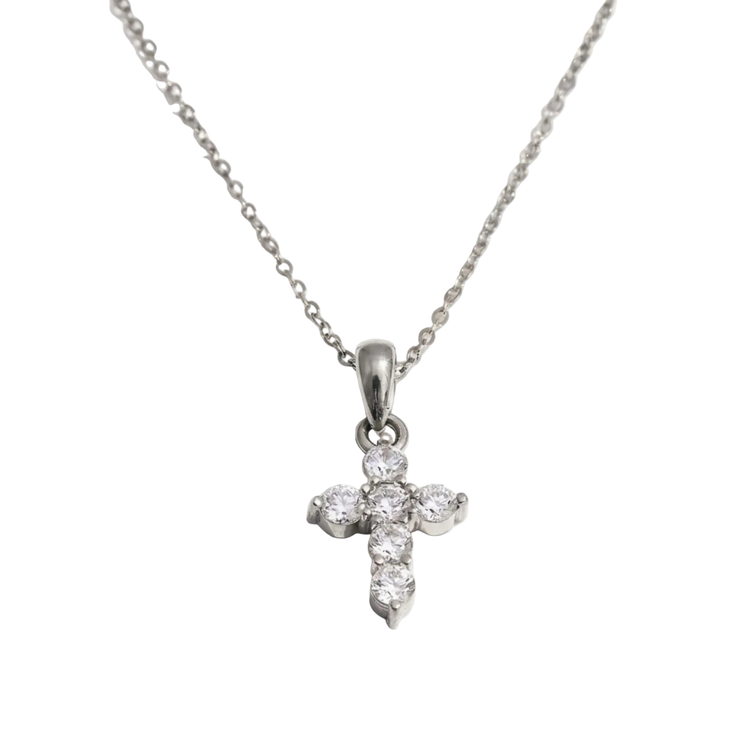 COLLIER PENDENTIF PETITE CROIX GRANDES ZIRCONES | ARGENT