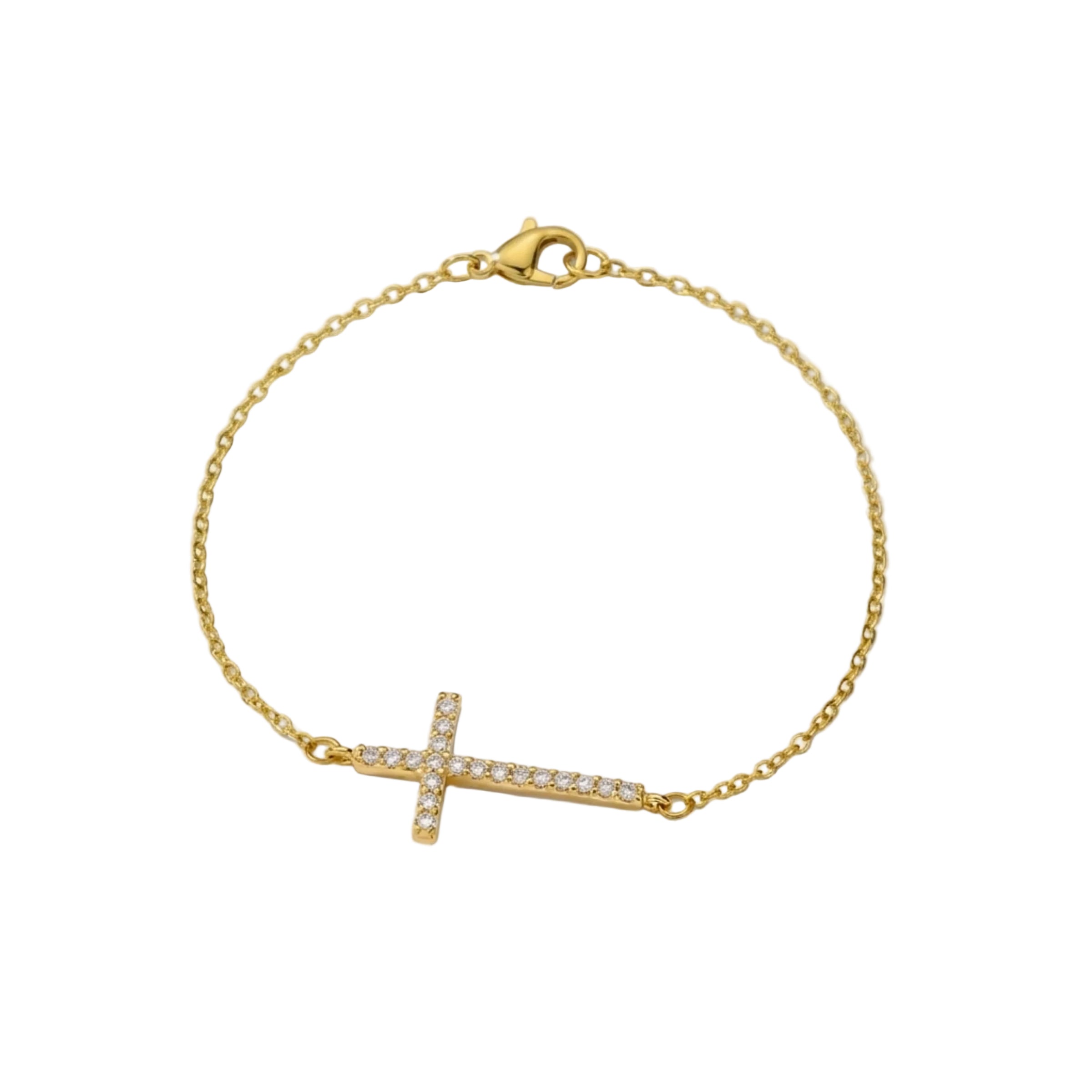 BRACELET CHAÎNE DÉLICATE CHARM CROIX PAVÉ ZIRCONE | OR