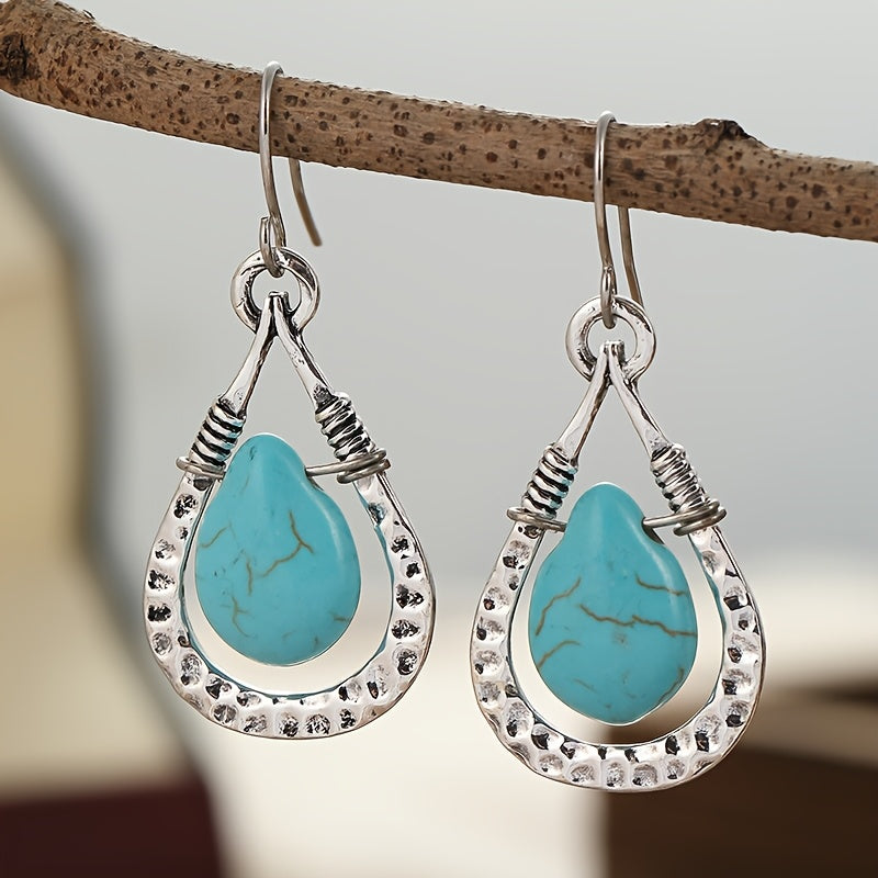 BOUCLES D'OREILLES VINTAGE RÉTRO EAU GOUTTE TURQUOISE PENDENTIF