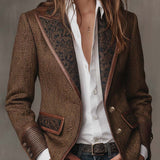 Blazer Donna con Pannello Stampato a Spina di Pesce