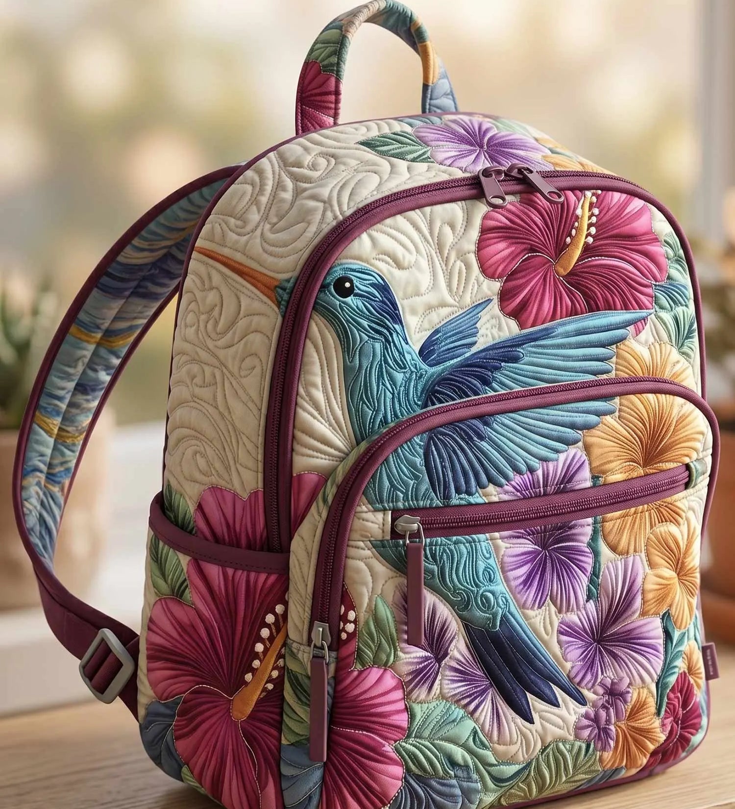 Tropical Hummingbird Quilted Backpack
