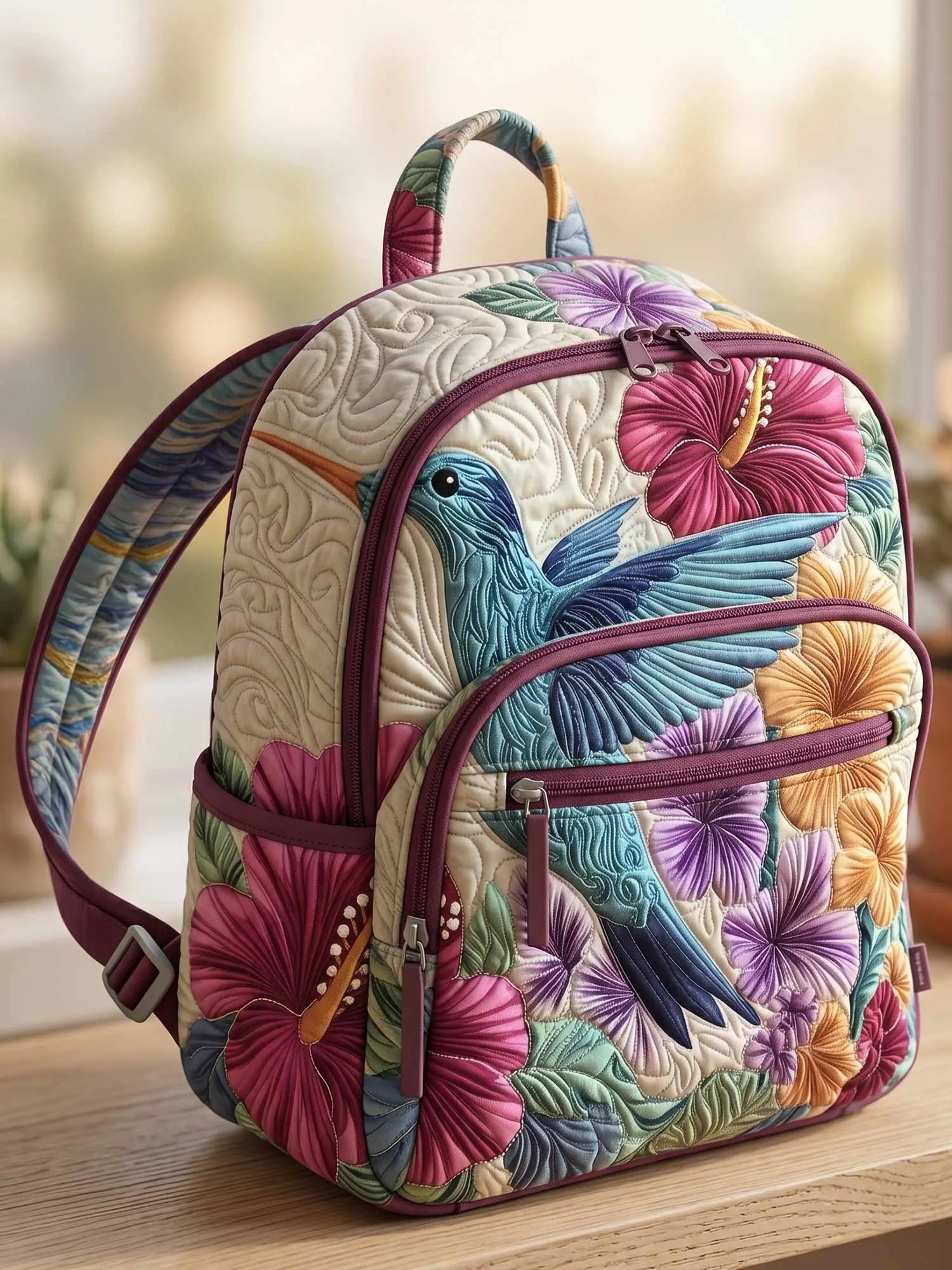 Tropical Hummingbird Quilted Backpack