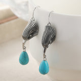BOUCLES D'OREILLES VINTAGE ARGENT TON GÉOMÉTRIQUE IRRÉGULIER FORME TURQUOISE GOUTTE