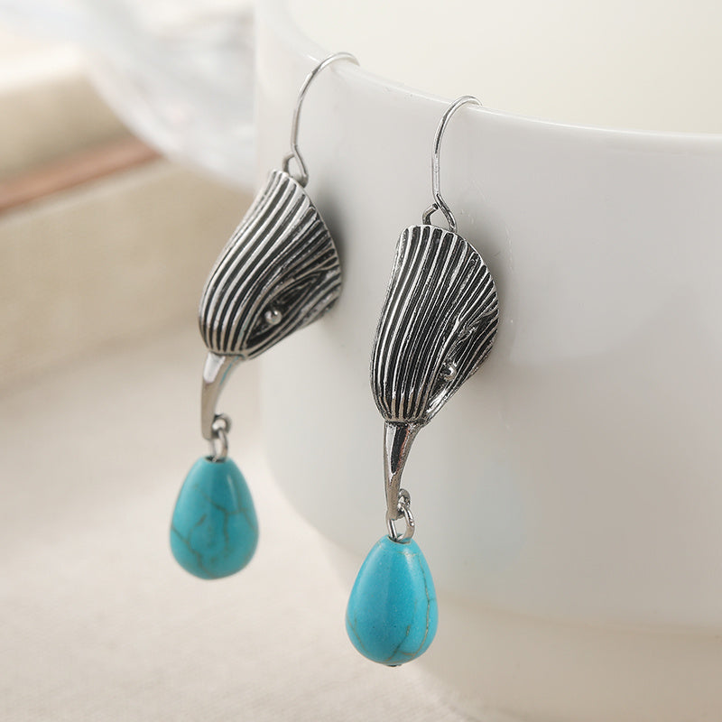 BOUCLES D'OREILLES VINTAGE ARGENT TON GÉOMÉTRIQUE IRRÉGULIER FORME TURQUOISE GOUTTE
