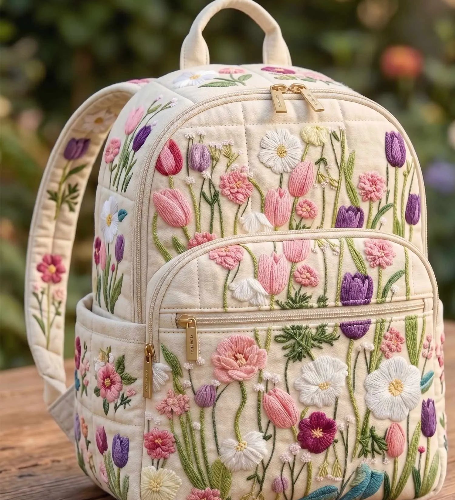 Wildflower Embroidery Quilted Backpack
