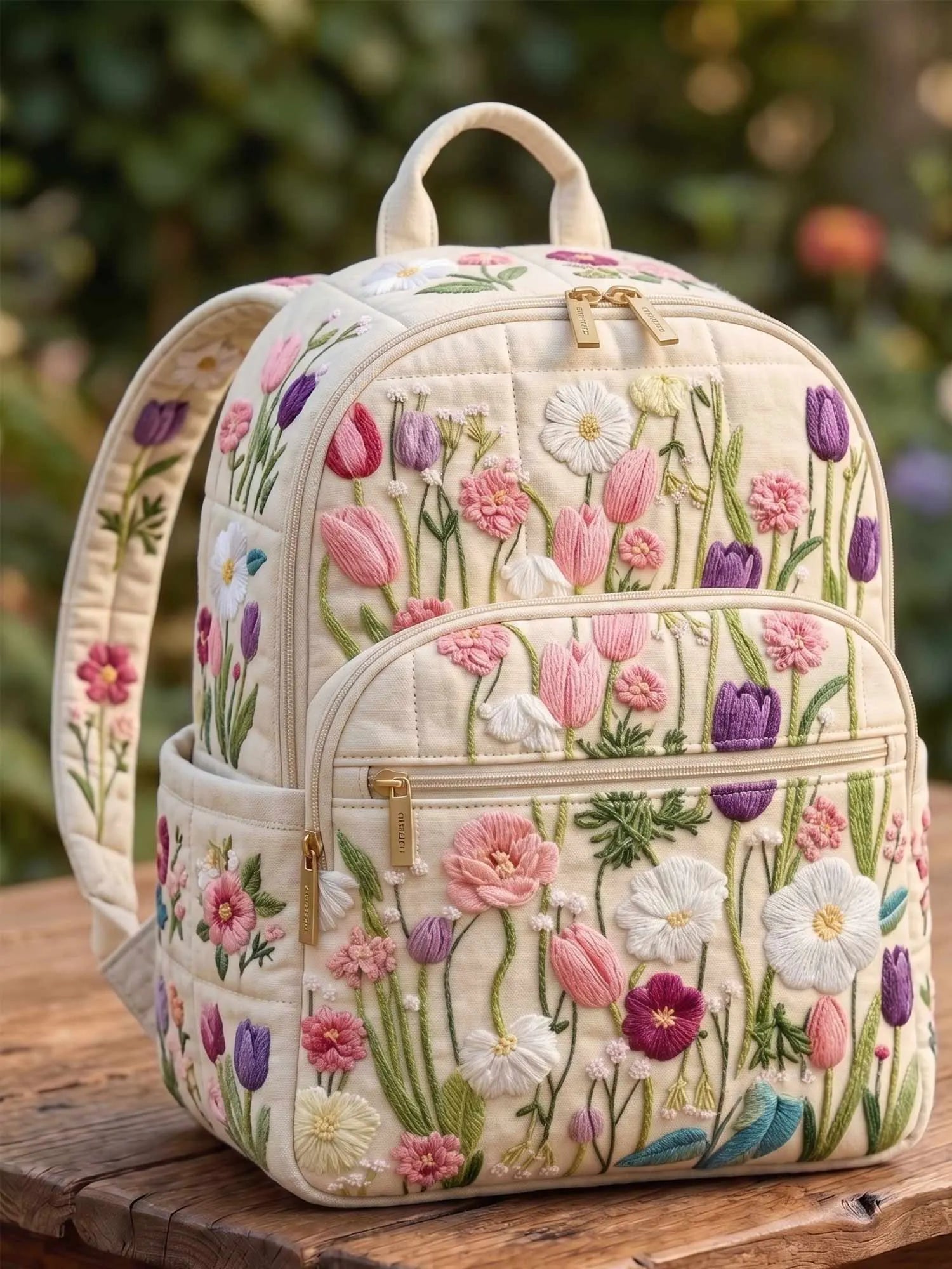 Wildflower Embroidery Quilted Backpack