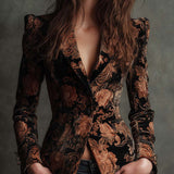Blazer Tailored Nero e Bronzo con Stampa Floreale per Donne