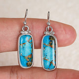 BOUCLES D'OREILLES TURQUOISE ARGENT PLAQUÉ RECTANGLE GOUTTE