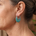 BOUCLES D'OREILLES TURQUOISE CROISSANT ARGENT PLAQUÉ CRÉOLE