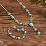 Bohemian Turquoise & Silver Floral Necklace and Bracelet Set