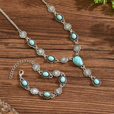 Bohemian Turquoise & Silver Floral Necklace and Bracelet Set