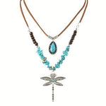 Bohemian Two Piece Turquoise Dragonfly Layered Necklace
