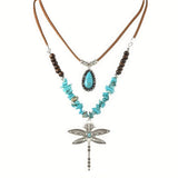 Bohemian Two Piece Turquoise Dragonfly Layered Necklace
