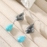 BOUCLES D'OREILLES VINTAGE ARGENT TON GÉOMÉTRIQUE IRRÉGULIER FORME TURQUOISE GOUTTE