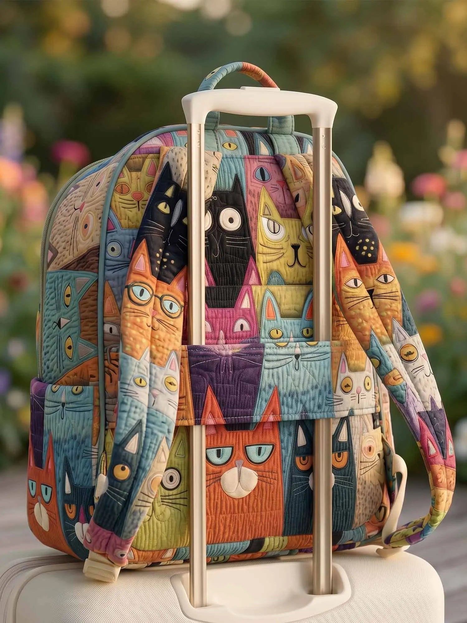 Colorful Cat Collage Quilted Backpack