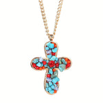 Bohemian Vibrant Colorful Turquoise Cross Pendant Necklace