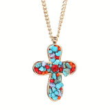 Bohemian Vibrant Colorful Turquoise Cross Pendant Necklace