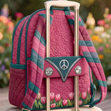 Peace Sign Hippie Van Tulip Quilted Backpack