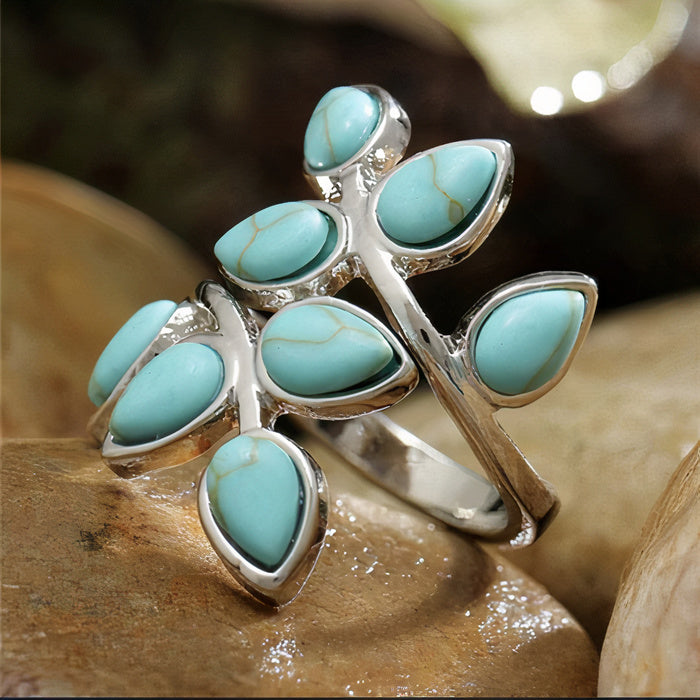 BAGUE VINTAGE TURQUOISE FEUILLE