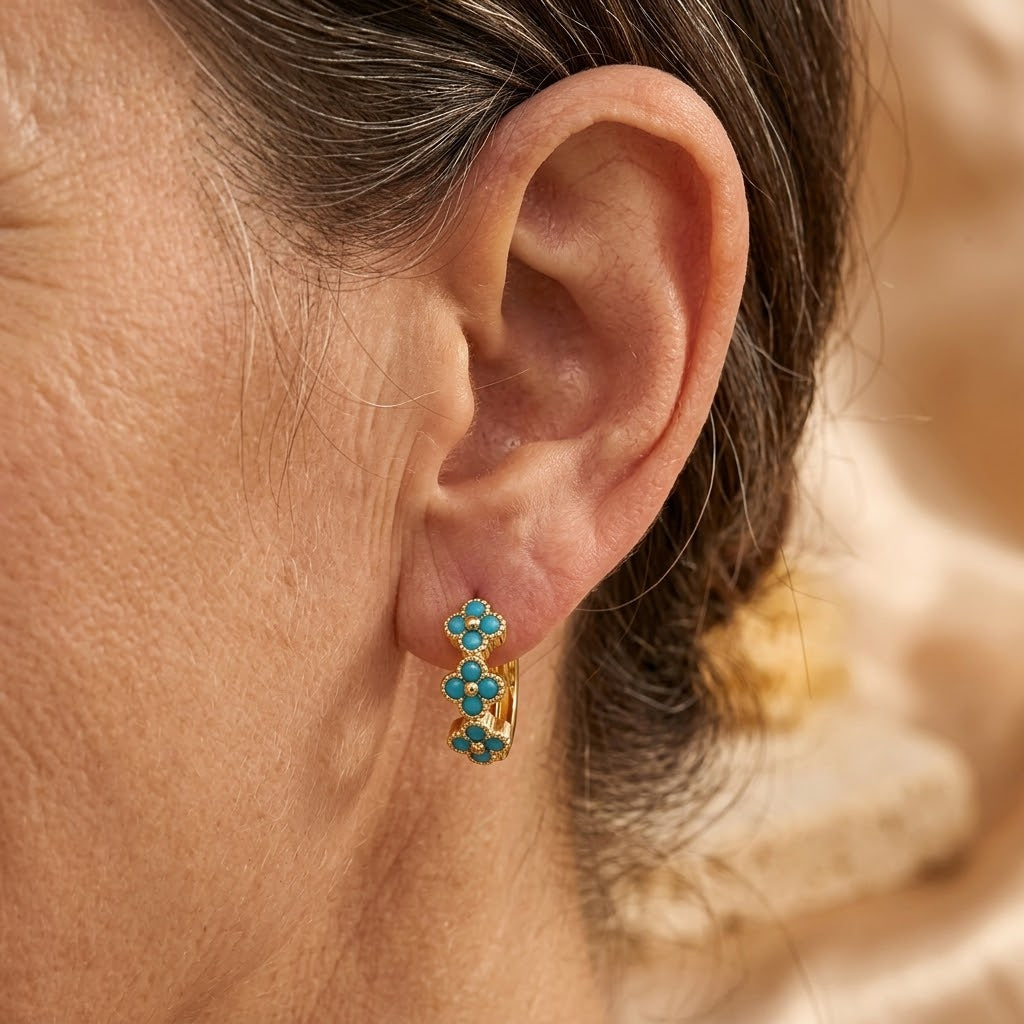 BOUCLES D'OREILLES TURQUOISE FLEUR CRÉOLE