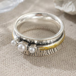 Bohemian Two Tone Round Pearls Rings