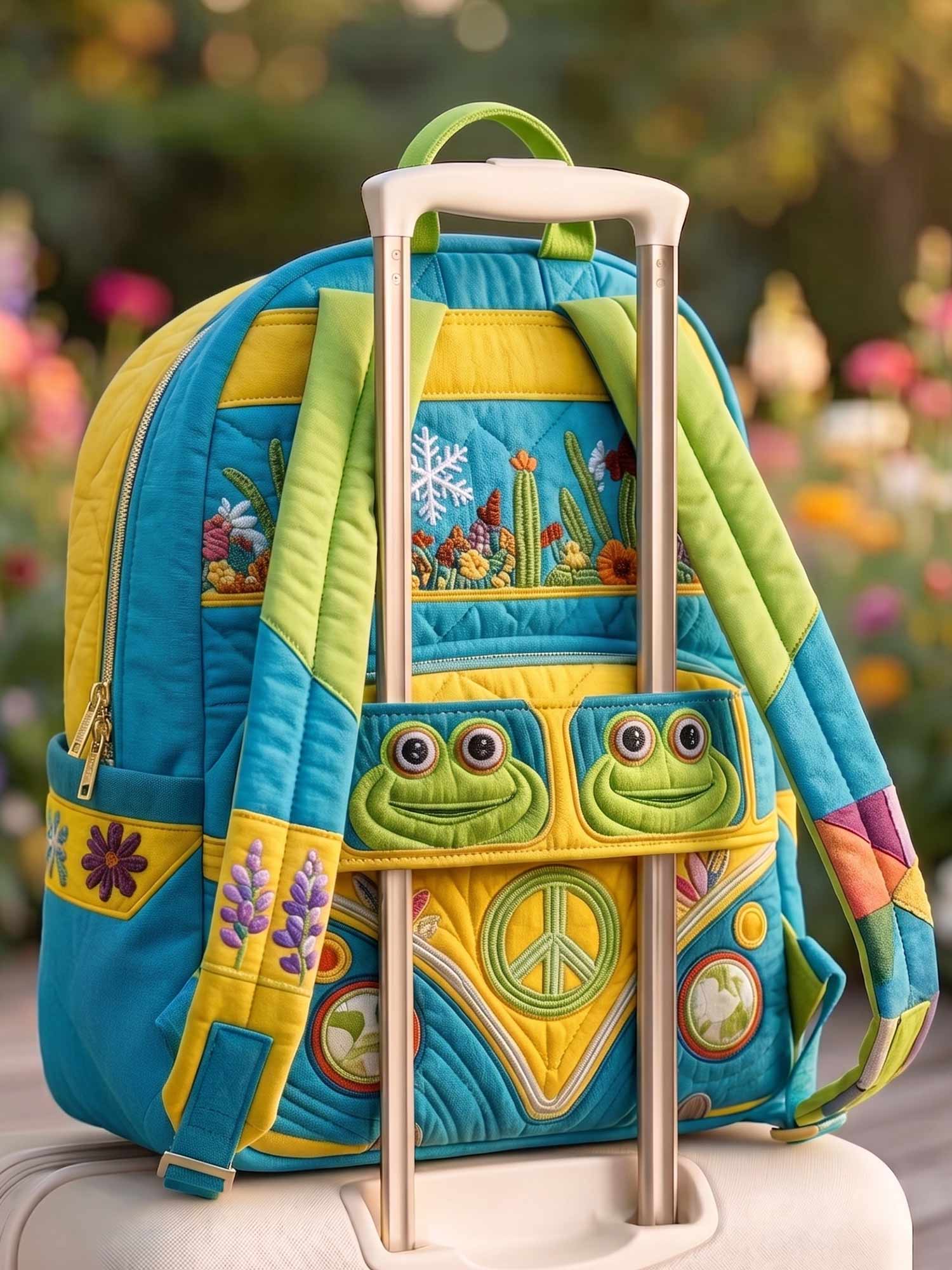 Frog Hippie Van Quilted Backpack