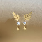 Vintage Elegant Gold Leaf & Pearl Drop Earrings