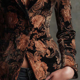 Blazer Tailored Nero e Bronzo con Stampa Floreale per Donne