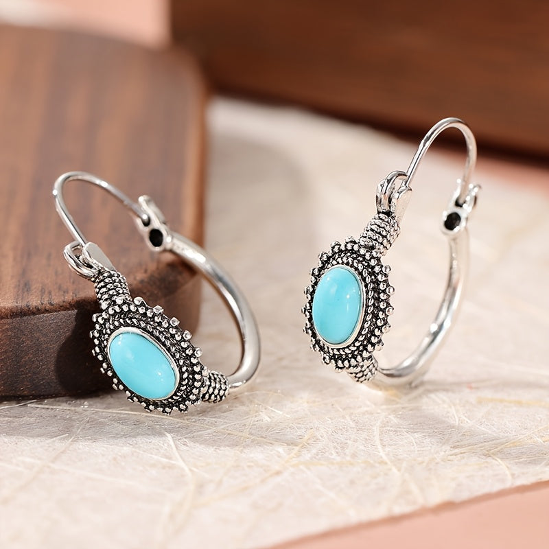 BOUCLES D'OREILLES VINTAGE RÉTRO ALLONGÉ TURQUOISE SPLICING