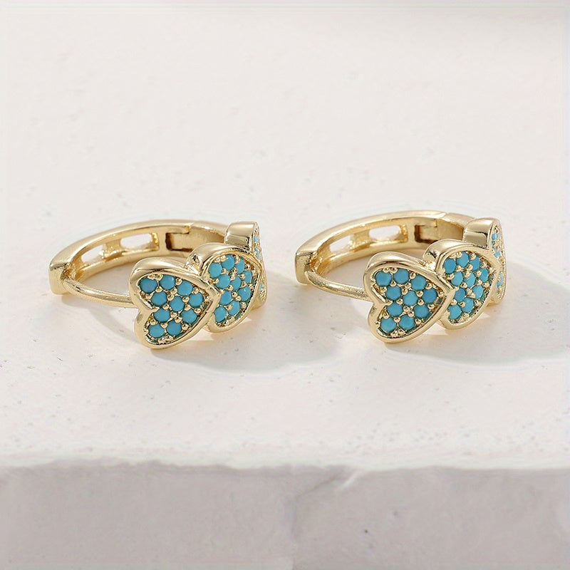 BOUCLES D'OREILLES ÉLÉGANT TURQUOISE CŒUR EN FORME DE DESIGN CRÉOLE