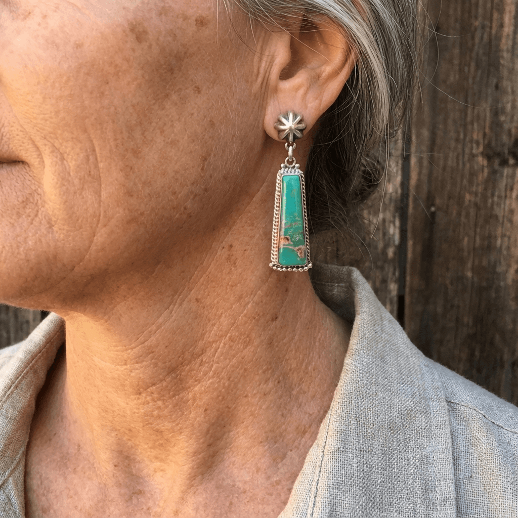 BOUCLES D'OREILLES ARGENT COULEUR GÉOMÉTRIE TURQUOISE RECTANGLE GOUTTE