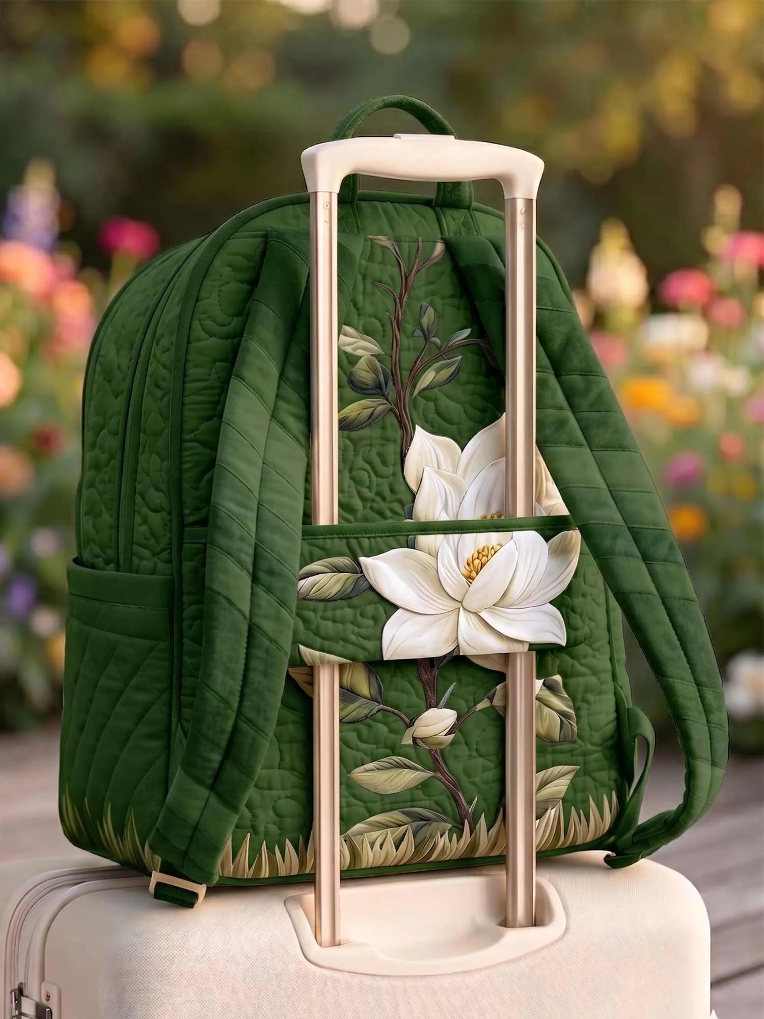 Magnolia Floral Quilted Backpack