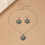 Vintage Turquoise Flower Silver Plated Necklace & Earring Set