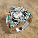 Elegant Bohemian Turquoise Leaf Zirconia Crystal Ring