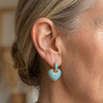 BOUCLES D'OREILLES TURQUOISE CŒUR PAVÉ CADENAS